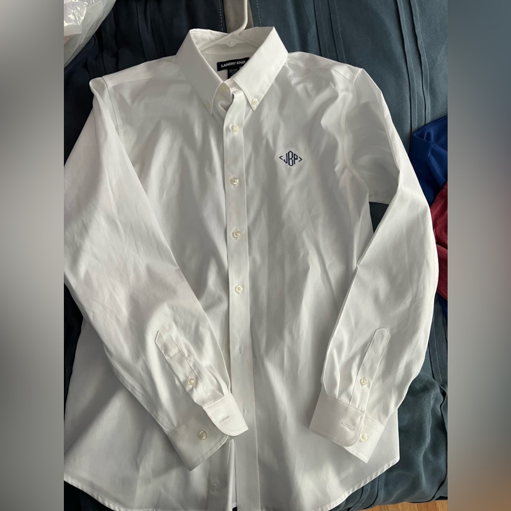 Lands End Boys Dress Shirt size 16,‎ monogram jBp